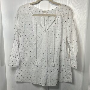 Merona Black and White 3/4 Sleeve Tie Front Blouse